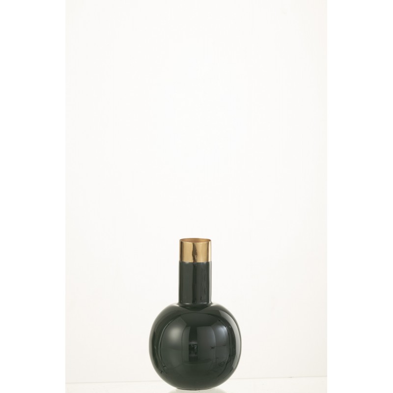 Vase avec col doré en métal vert 11x11x18 cm