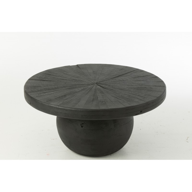 Table ronde avec pied boule en bois noir 90x90x38 cm