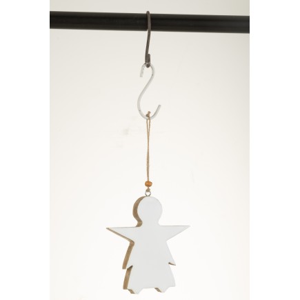 Suspension ange en bois blanc 13.5x12.5x2 cm