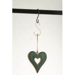 Suspension cœur en bois vert 12x10.5x1.5 cm