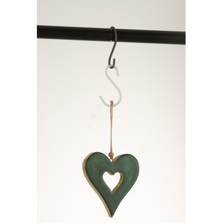Suspension cœur en bois vert 12x10.5x1.5 cm