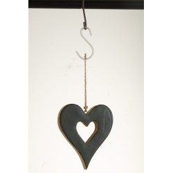 Suspension cœur en bois vert 16x14x1.5 cm