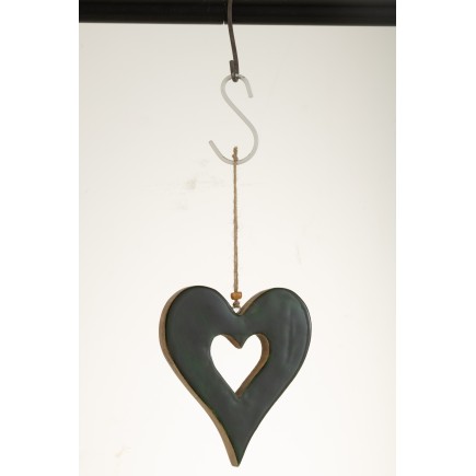 Suspension cœur en bois vert 16x14x1.5 cm