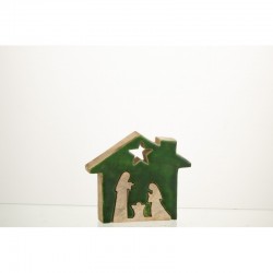 Crèche puzzle maison en bois vert 15x12x3 cm