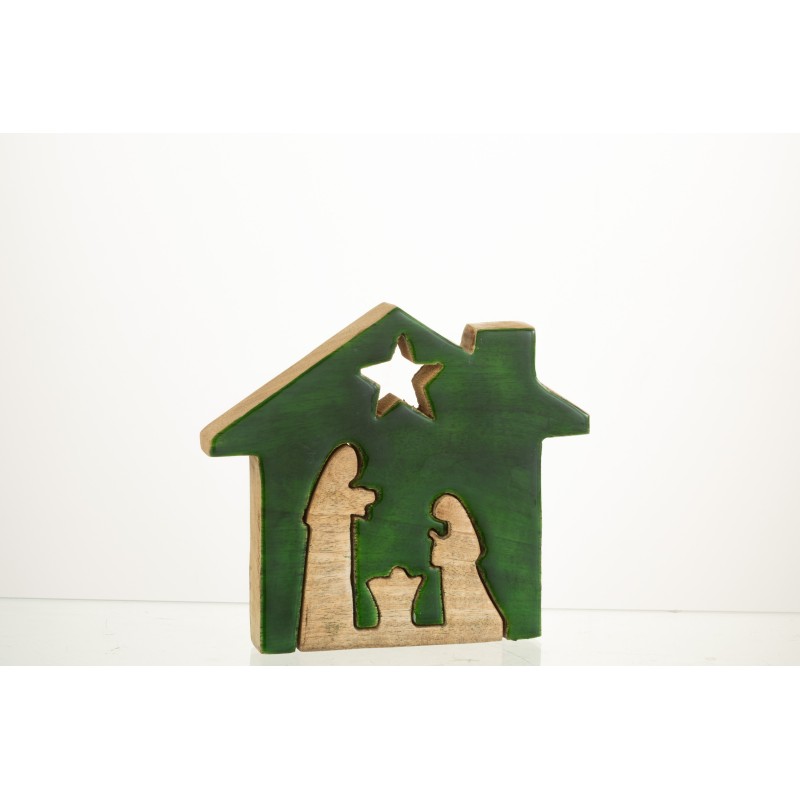 Puzzle de casa de madera verde para el pesebre, de 19x16x4 cm