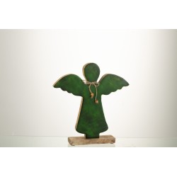 Ange sur socle en bois vert 28x26x5 cm