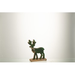 Renne sur socle en bois vert 22x17x5 cm