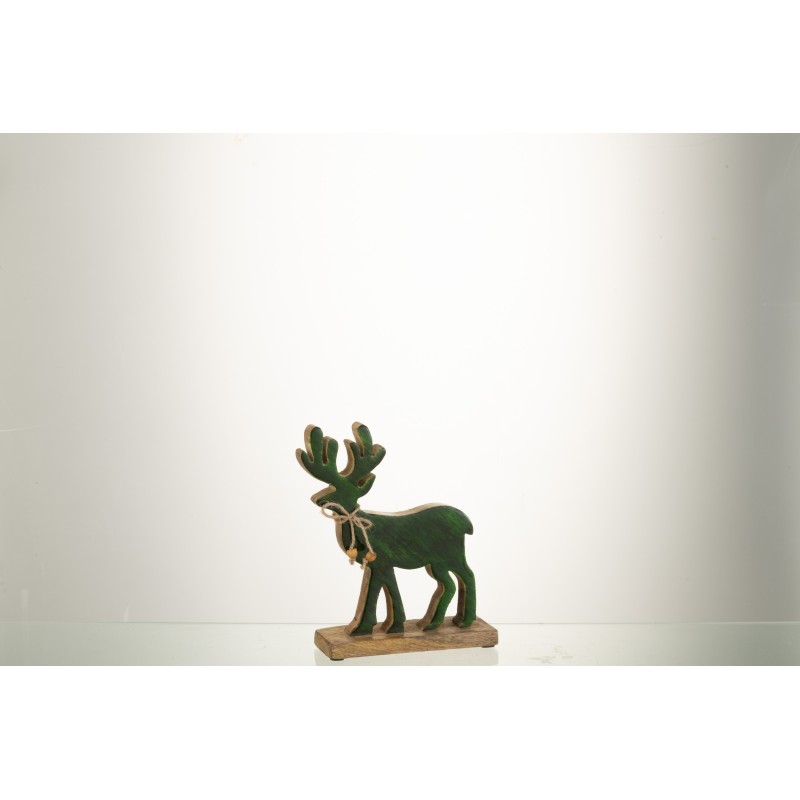 Renne sur socle en bois vert 22x17x5 cm Renne sur socle en bois vert 22x17x5 cm