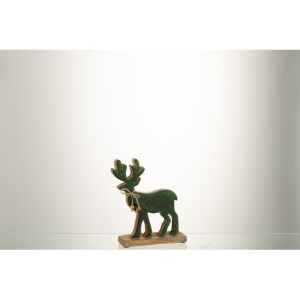 Renne sur socle en bois vert 22x17x5 cm