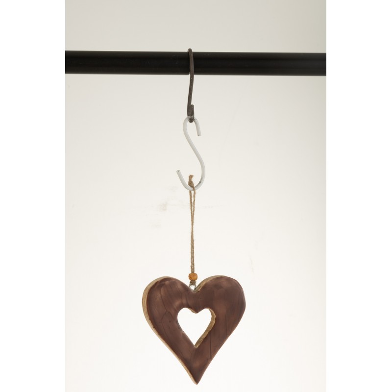 Coeur à suspendre en Bois Marron 12x10,5x1,5cm