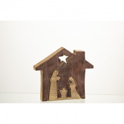Crèche puzzle maison en bois marron 19x16x4 cm