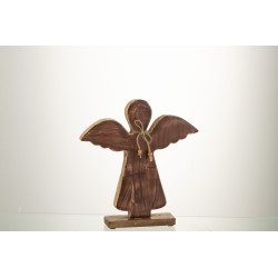 Ange sur socle en bois blanc 28x26x5 cm