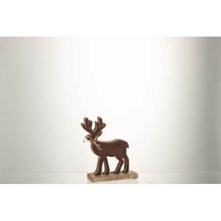 Renne sur socle en bois marron 22x17x5 cm