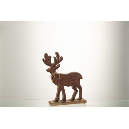 Renne sur socle en bois marron 30x25x5 cm