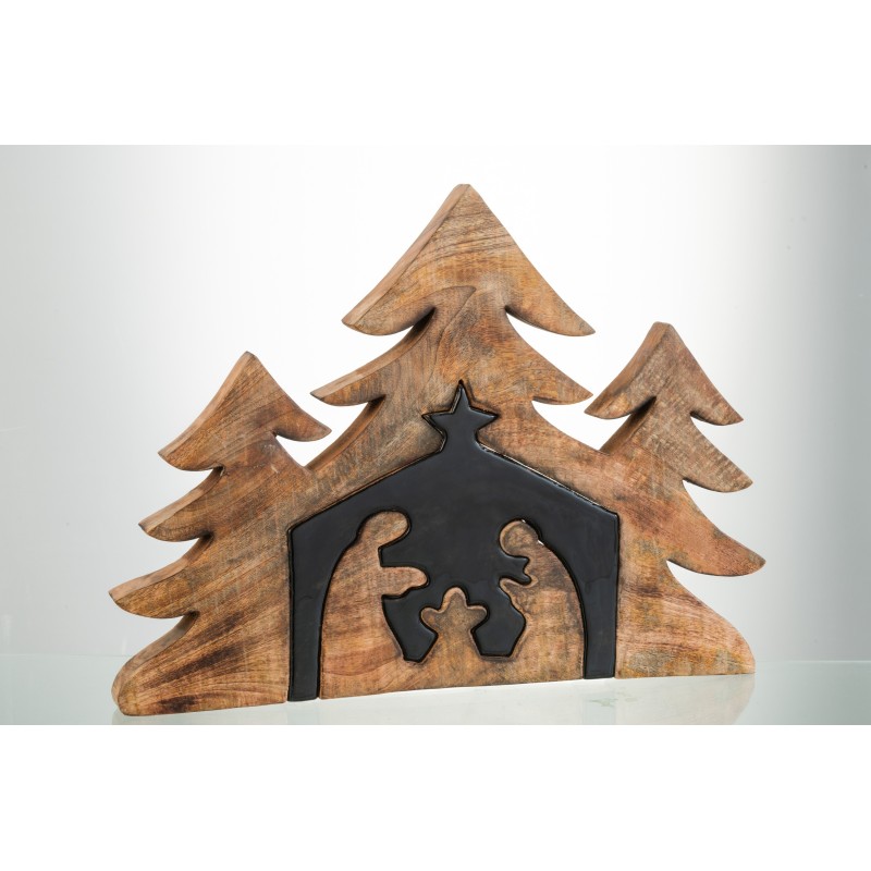 Crèche puzzle sapin en bois noir 41x55x4 cm