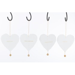 Set de 4 Suspensions coeur en textile blanc 13x1x13 cm