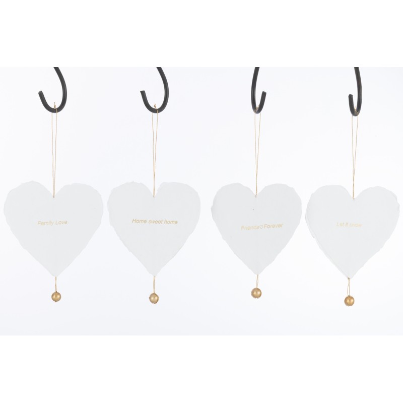 Set de 4 Suspensions coeur en textile blanc 13x1x13 cm