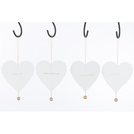 Set de 4 Suspensions coeur en textile blanc 13x1x13 cm
