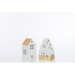 Set de 2 maisons en textile blanc 4.5x4.25x8 cm