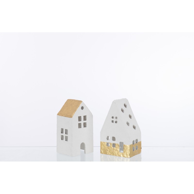 Set de 2 maisons en textile blanc 4.5x4.25x8 cm Set de 2 maisons en textile blanc 4.5x4.25x8 cm