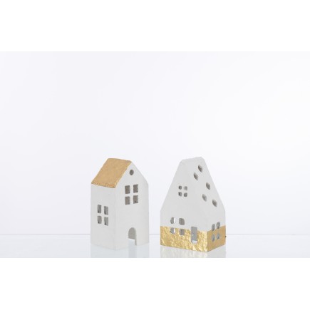 Set de 2 maisons en textile blanc 4.5x4.25x8 cm