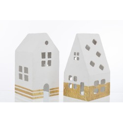 Set de 2 maisons en textile blanc 23.5x19.5x40.5 cm