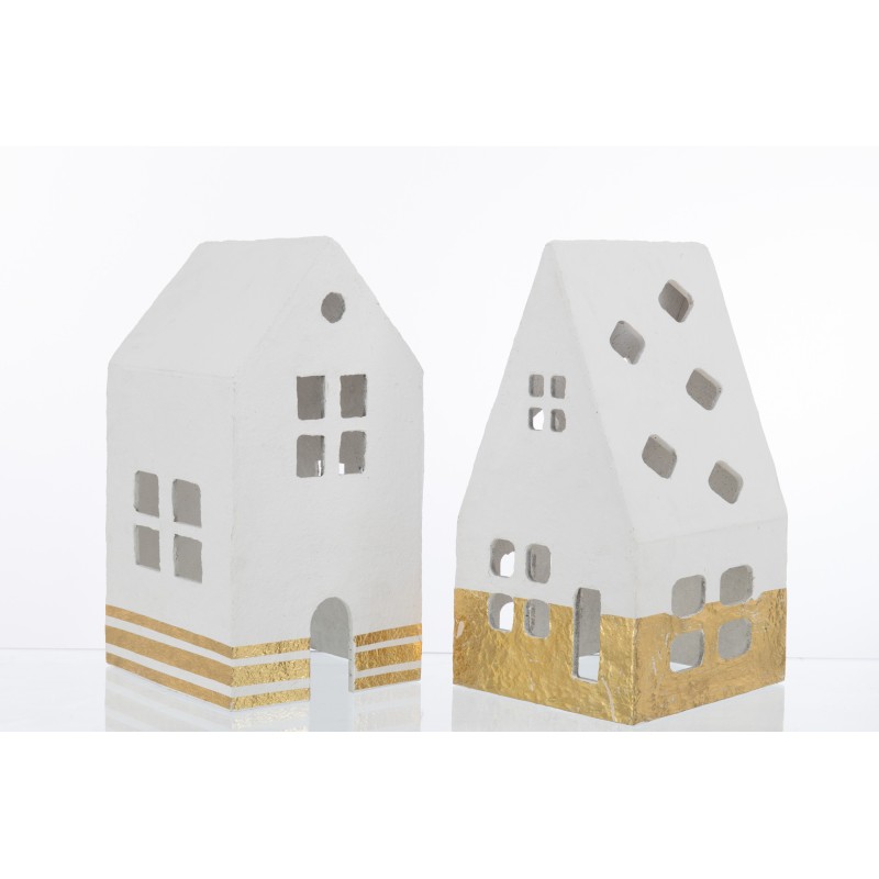 Set de 2 maisons en textile blanc 23.5x19.5x40.5 cm Set de 2 maisons en textile blanc 23.5x19.5x40.5 cm