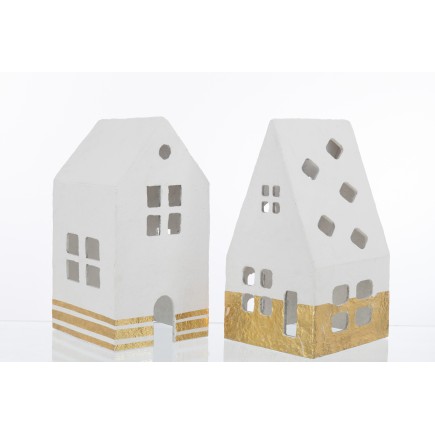 Set de 2 maisons en textile blanc 23.5x19.5x40.5 cm