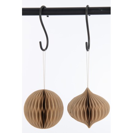 Set de 2 boules de Noël à suspendre en Papier beige 10x10x13 cm