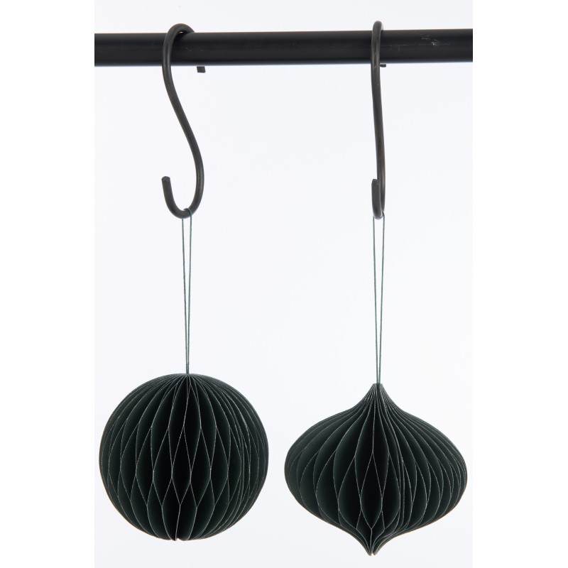 Set de 2 boules de Noël à suspendre en Papier vert 10x10x13 cm