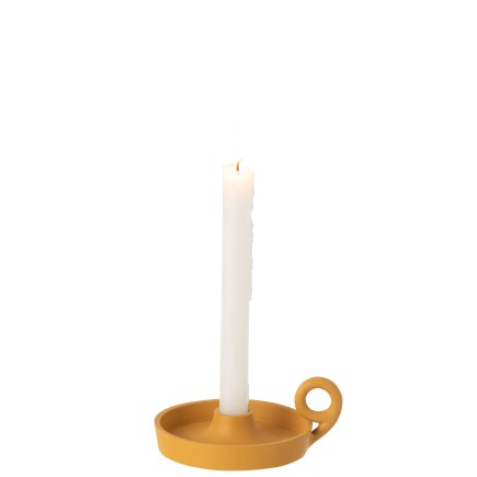 Bougeoir rond plat en aluminium ocre 15x12x5cm