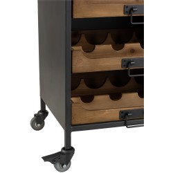 Armoire à bouteilles en Bois et métal Noir et Naturel 43,5x35x120cm