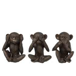 Set de 3 singes de la sagesse en résine marron 18x16x23 cm