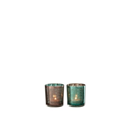 Set de 2 photophores coniques en verre cuivre - Azur 8.5x8.5x8 cm