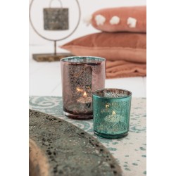 Set de 2 photophores coniques en verre cuivre - Azur 8.5x8.5x8 cm