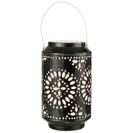 Lanterne haute perforée avec anse en fer noir 17x17x43cm