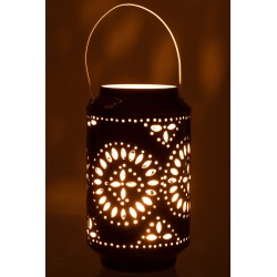 Farol alto perforado con asa de hierro negro 17x17x43cm