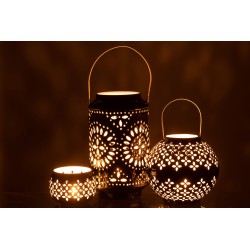 Farol alto perforado con asa de hierro negro 17x17x43cm