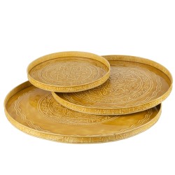 Plateau rond avec bords en métal ocre D35cm