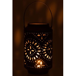 Farol alto de hierro negro perforado 17x17x30cm
