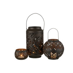 Lanterne haute perforée en fer noir 17x17x30cm