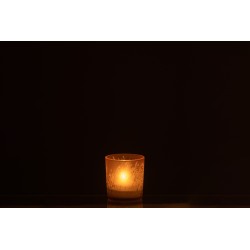 Photophore herbes en verre beige 7.5x7.5x8 cm