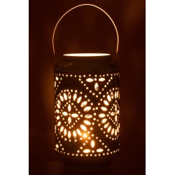 Farol alto perforado de hierro azul 18x18x43cm