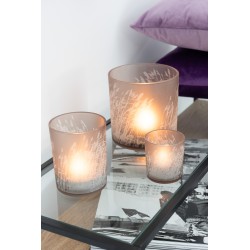 Photophore herbes en verre beige 7.5x7.5x8 cm