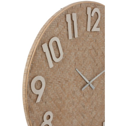 Reloj redondo de ratán de madera natural de 92x92x4 cm