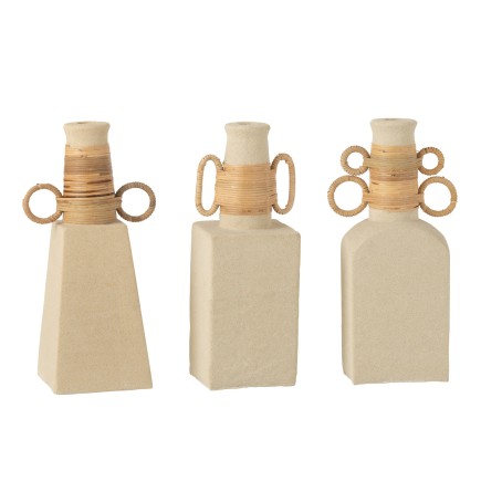 Vase pyramide avec anses ovales en ciment sable naturel 16x29 cm