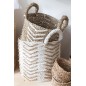 Set de 2 paniers avec chevrons en raphia blanc et naturel 32x32x30cm Set de 2 paniers avec chevrons en raphia blanc et naturel 32x32x30cm