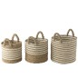 Set de 3 paniers rayés en raphia blanc et naturel D31 à D42cm Set de 3 paniers rayés en raphia blanc et naturel D31 à D42cm