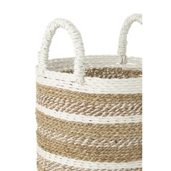 Set de 3 paniers rayés en raphia blanc et naturel D35 à D42cm