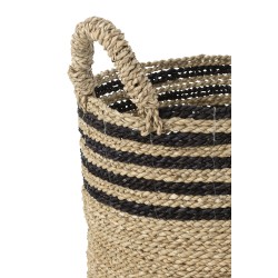 Set de 3 paniers rayés en raphia noir et naturel H30 à H45cm